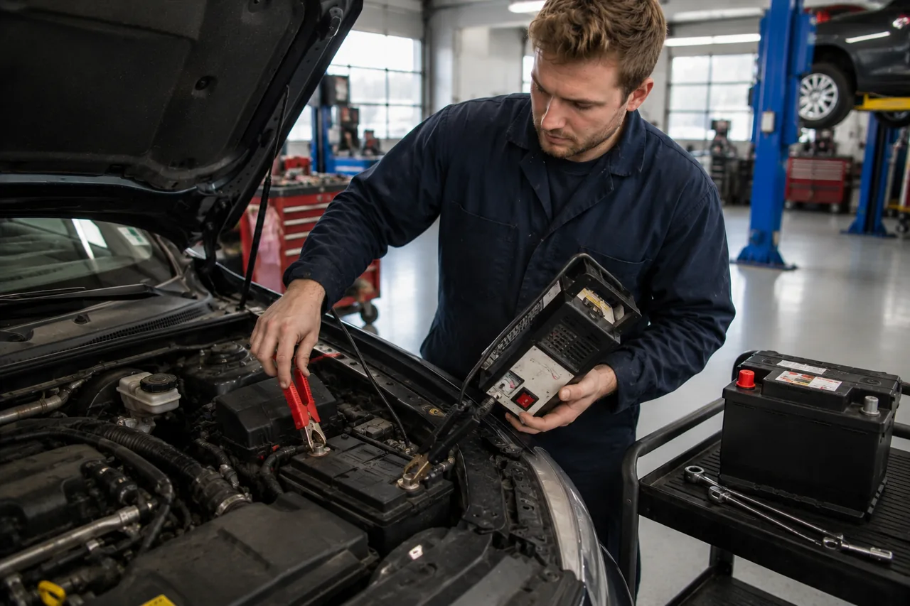 Car battery testing and replacement at Big O Tires North Burnaby